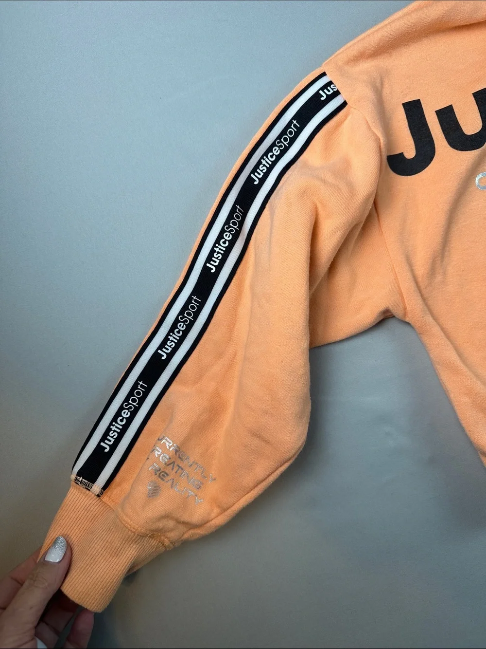 Justice Sport Girls Peach Hooded Crop Sweatshirt Orange Pullover Hood Medium